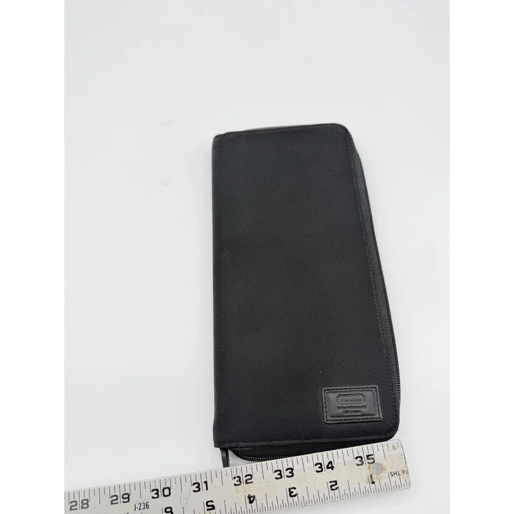 Coach Womens‎ Black Canvas Leather Zip Around Travel Wallet Passport Organizer